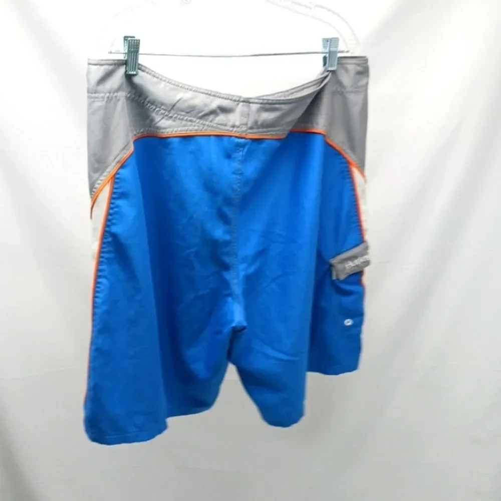 Hurley Board Shorts Mens 38 Gray Front Blue Back 1 Pocket Orange White Accents.. - Picture 3 of 9